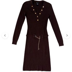 Moda International Chocolate Long Sleeve Dress with Gold Accents Size Medium